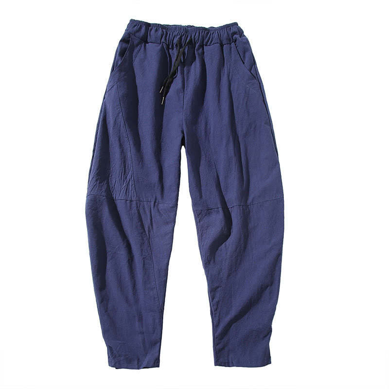 Casual Men's Solid Color Linen Drawstring Pants With Pockets