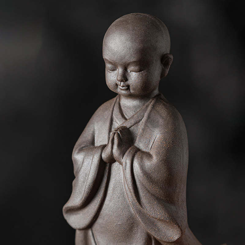 Little Brown Monk Hat Strainer Ceramic Tea Accessories Figurine Zen Home Desk Decoration