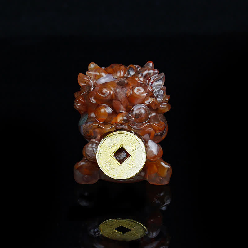 Handmade Cute PiXiu Gold Coin Crystal Fengshui Energy Wealth Fortune Home Decoration