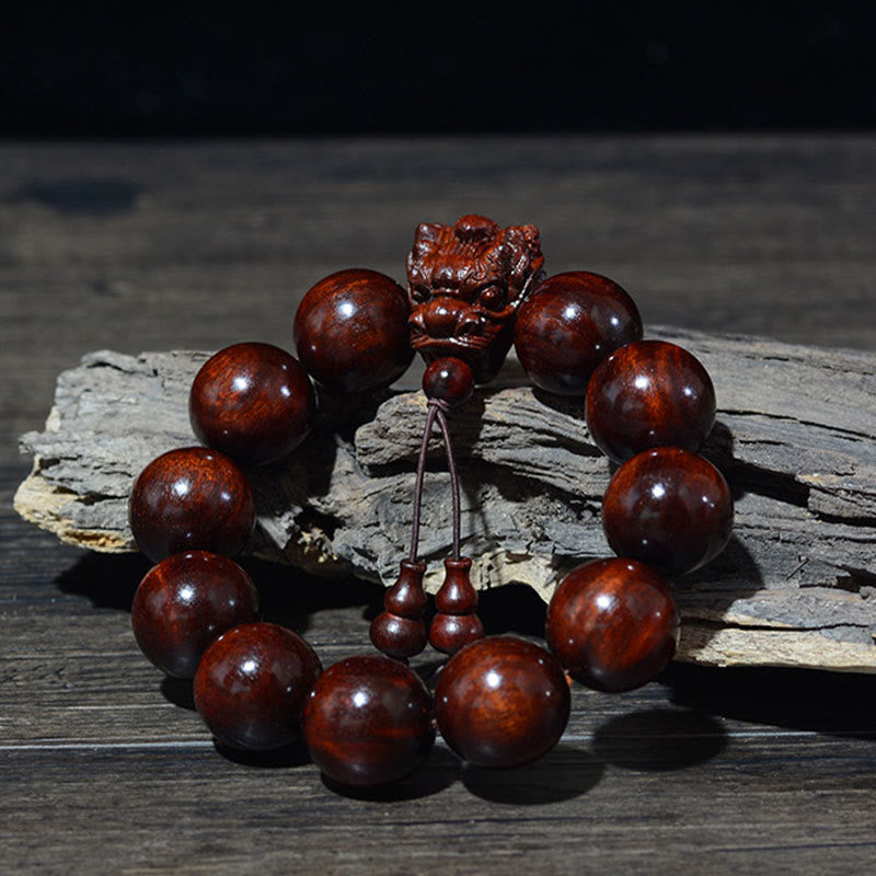 Rosewood Green Sandalwood Small Leaf Red Sandalwood Agarwood Dragon Carved Protection Bracelet