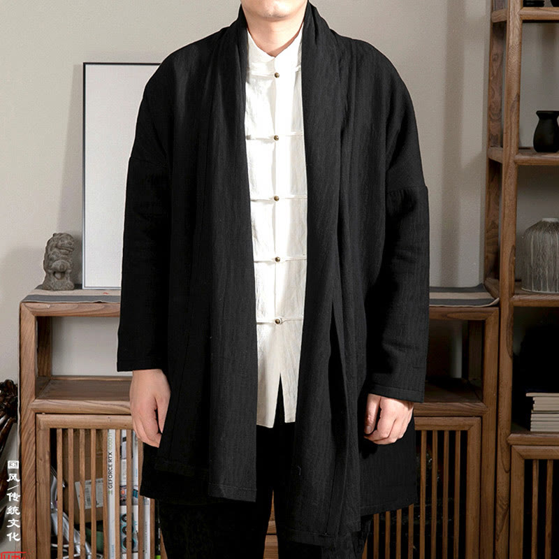 Fall Simple Jacquard Zen Plush Cotton Lined Men's Mid-length Coat Clothing