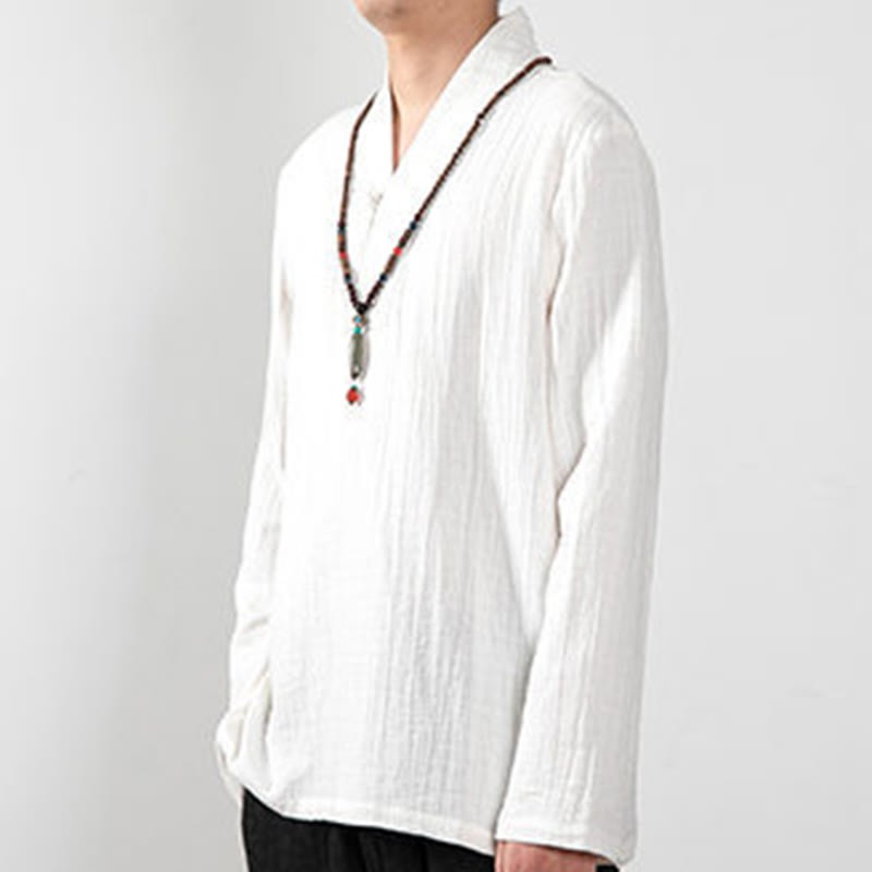 Fall Simple V-Neck Long Sleeve T-Shirt Cotton Men Clothing