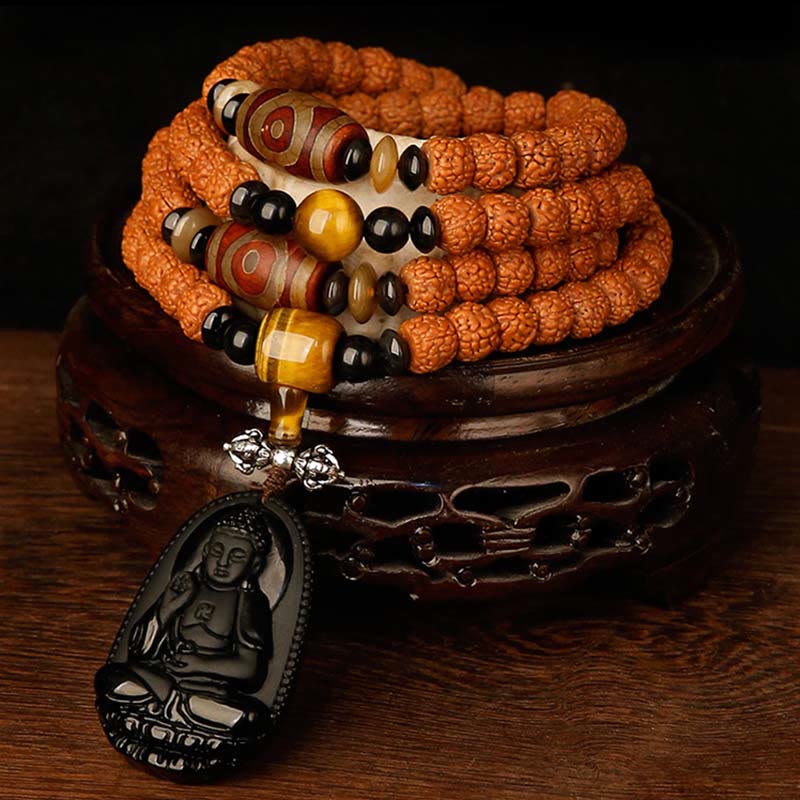 Tibet 108 Mala Beads Rudraksha Bodhi Seed Chinese Zodiac Natal mystic zen Wealth Charm Bracelet