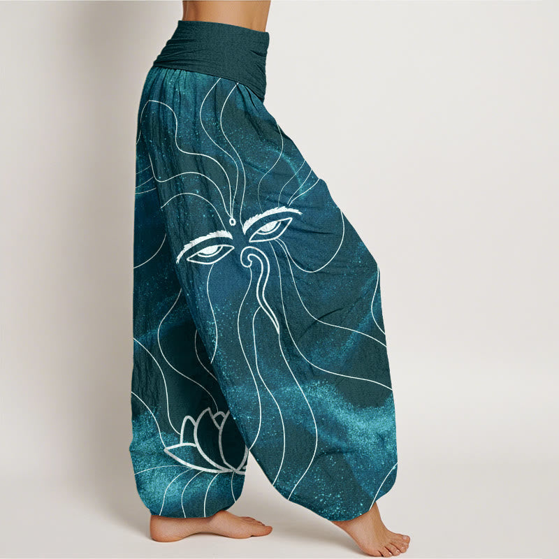 The Eye Of Nepal Vajra Lotus Pattern Women's Elastic Waist Harem Pants