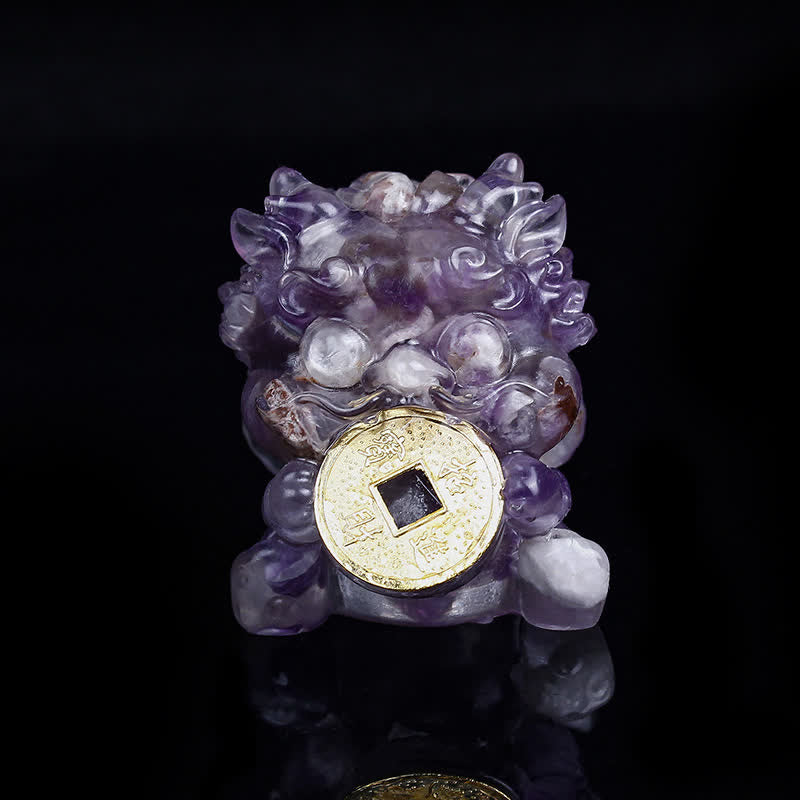 Handmade Cute PiXiu Gold Coin Crystal Fengshui Energy Wealth Fortune Home Decoration
