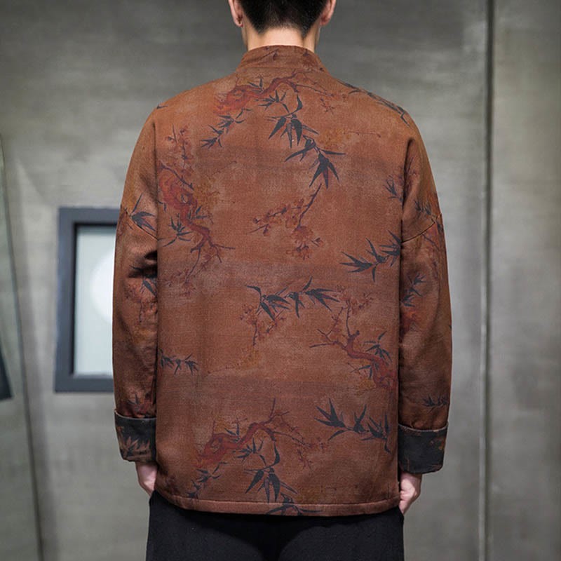 Frog-Button Chinese Tang Suit Long Shirt Cotton Men Jacket Clothing