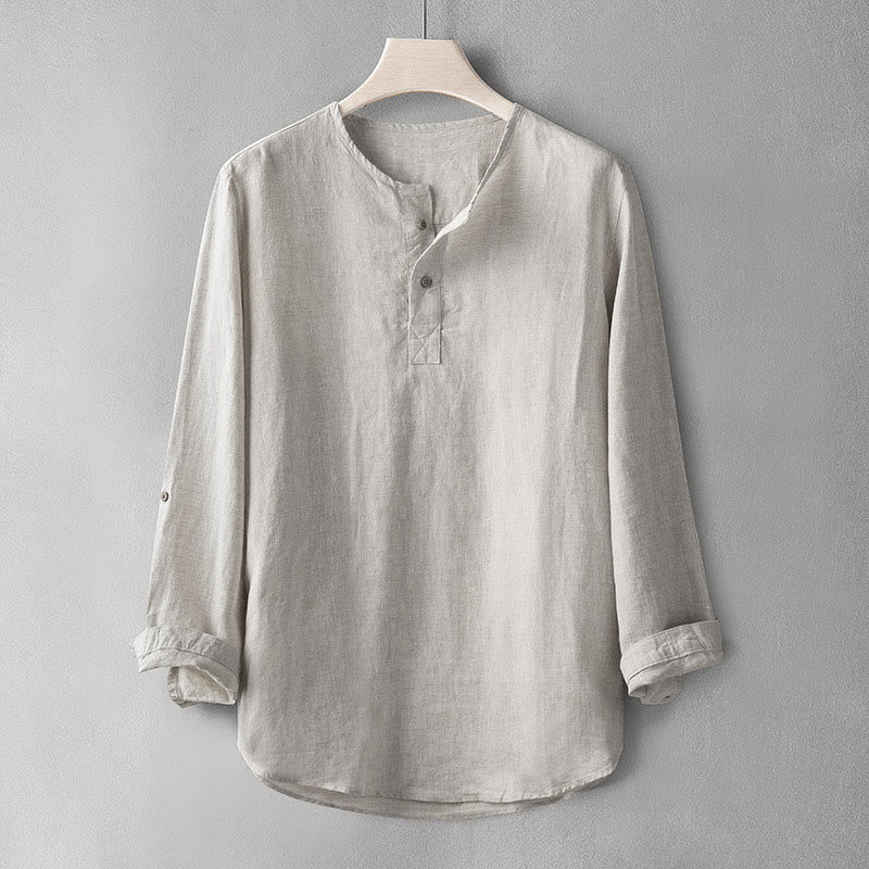 Solid Color Long Sleeve Button Shirt Linen Men Clothing