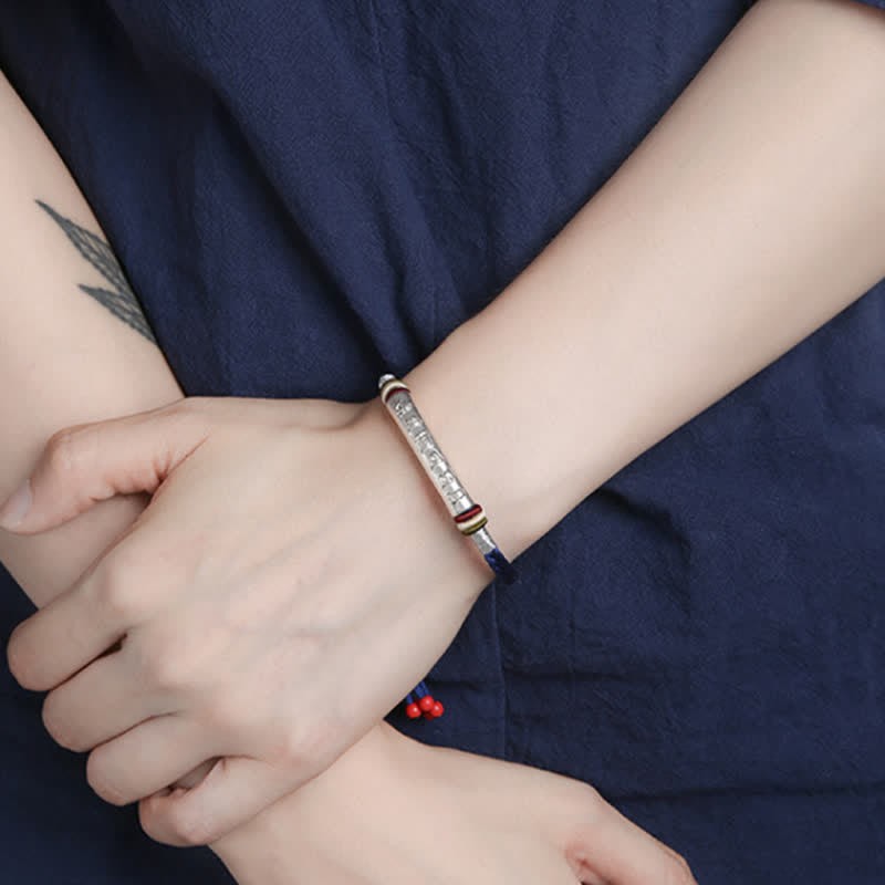 999 Sterling Silver Om Mani Padme Hum Protection Strength String Bracelet
