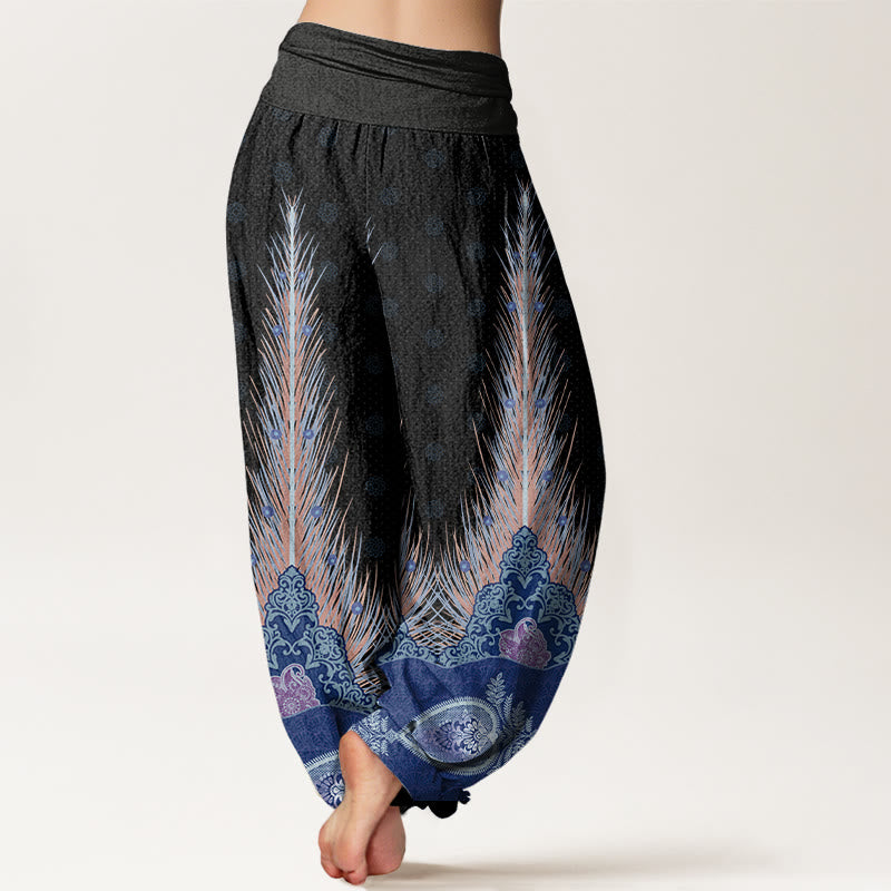 Feather Pattern Design Women's Elastic Waist Harem Pants