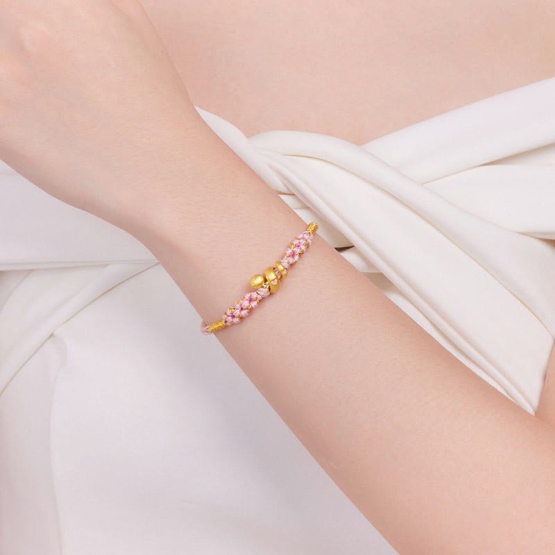 999 Gold Beads Enamel Pink Rope Year Of The Snake Luck Bracelet