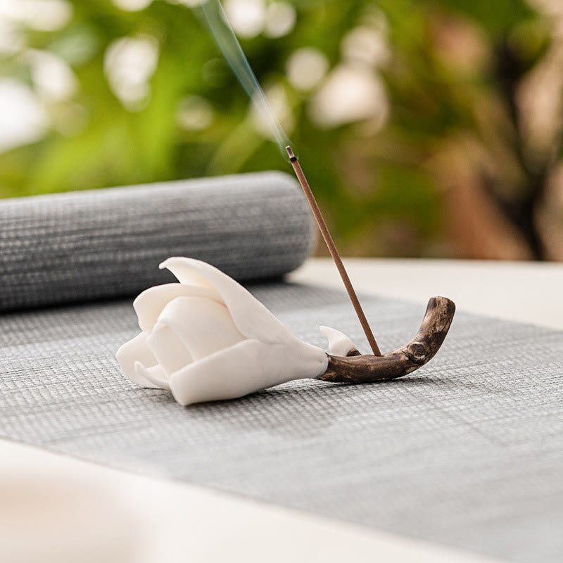 Gardenia Flower Pattern Ceramic Healing Incense Burner Decoration