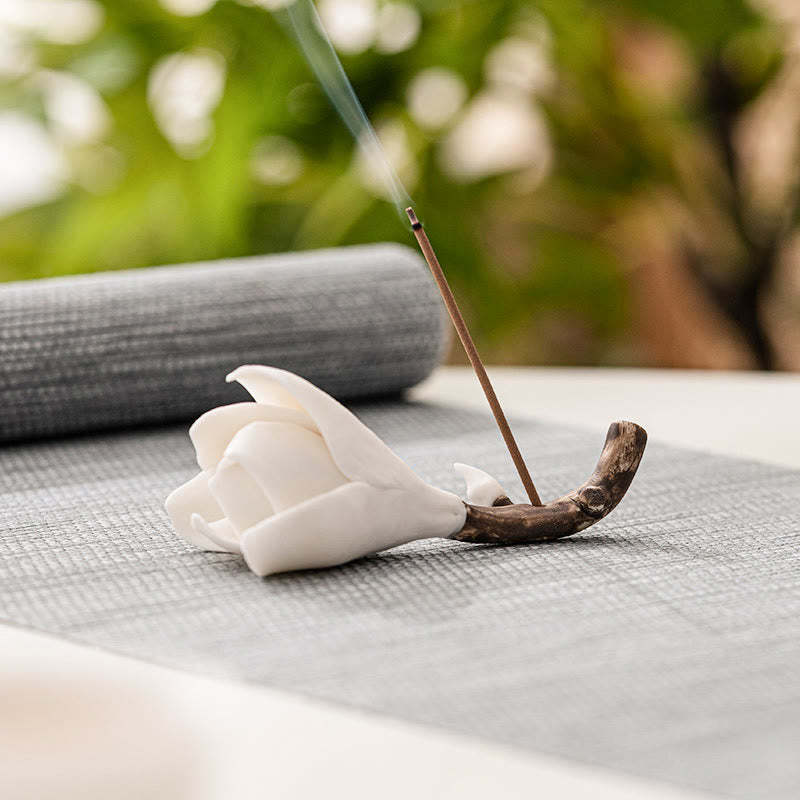 Gardenia Flower Pattern Ceramic Healing Incense Burner Decoration