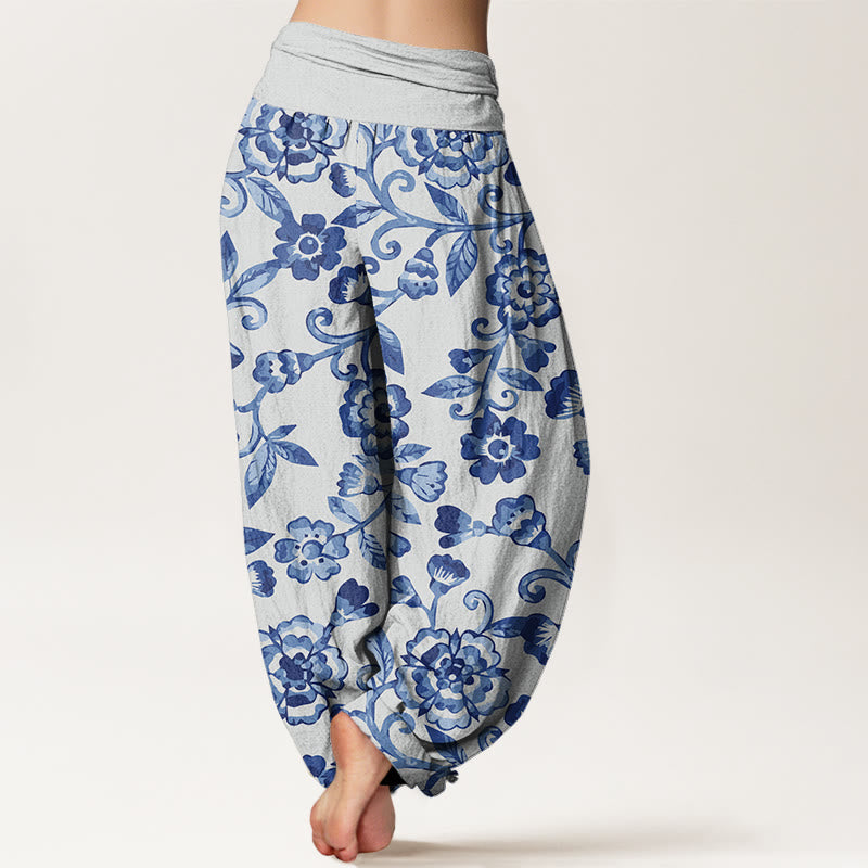 Numerous Flowers Pattern Women's Elastic Waist Harem Pants