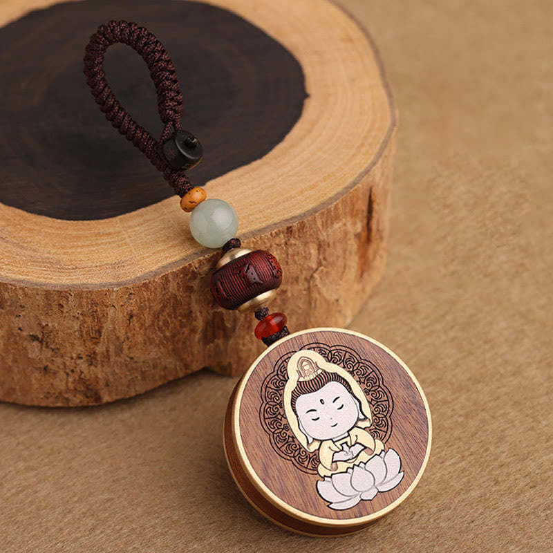 Ebony Wood Rosewood mystic zen Avalokitesvara Om Mani Padme Hum Balance Car Key Chain Decoration