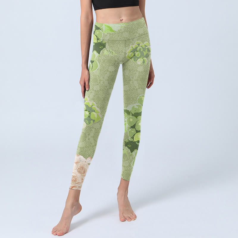 Green Grapes Pink Roses Gym Leggings Women's Yoga Pants