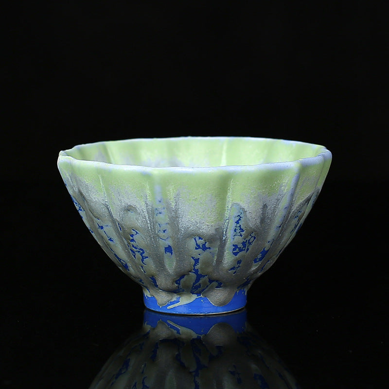 Retro Blue Red Gradient Lotus Pattern Kiln Change Ceramic Teacup Kung Fu Tea Cup Bowl