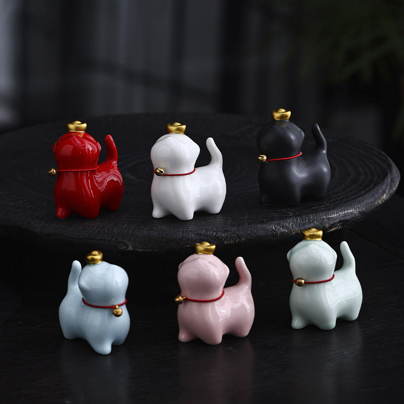 Mini Lucky Cat Ingot Tea Pet Ceramic Home Desk Figurine Decoration