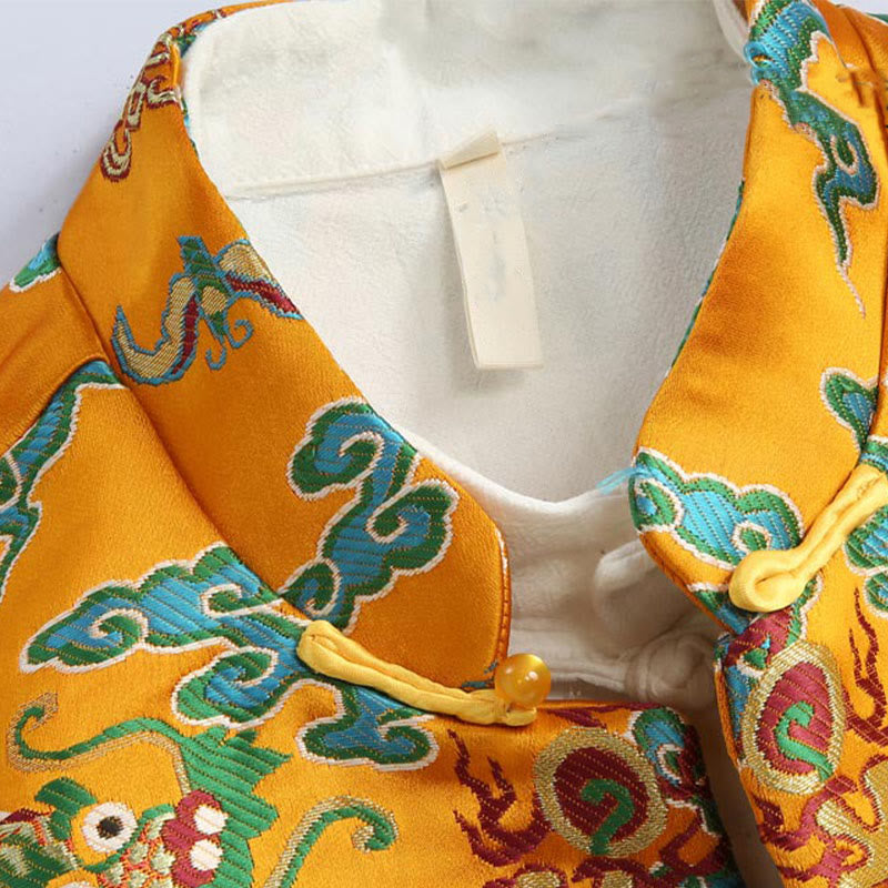 Chinese New Year Dragon Embroidery Auspicious Clouds Frog-button Tang Suit Men's Jacket Shirt