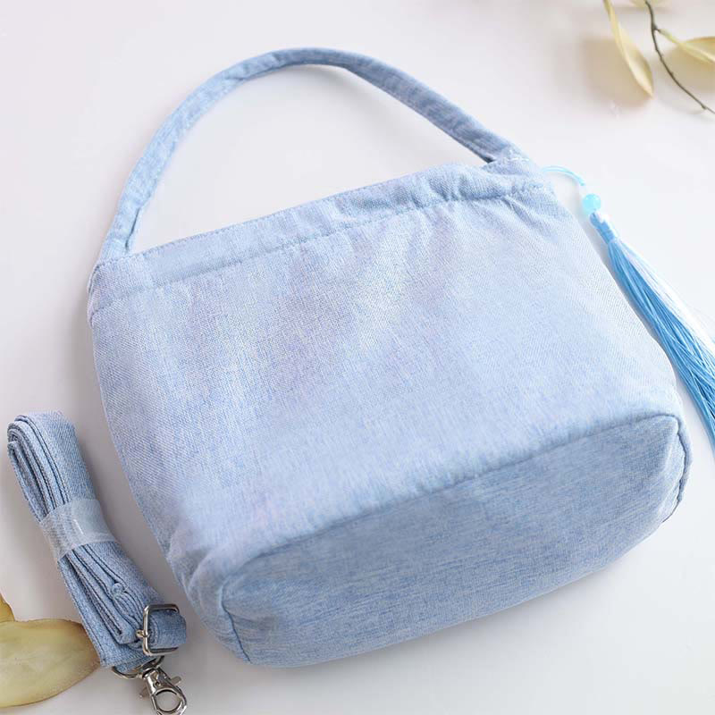 Embroidery Wisteria Plum Lotus Cherry Blossom Cotton Linen Canvas Tote Crossbody Bag Shoulder Bag Handbag
