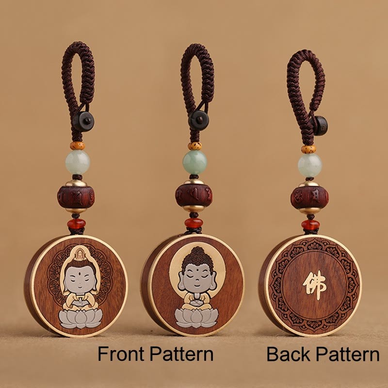 Ebony Wood Rosewood mystic zen Avalokitesvara Om Mani Padme Hum Balance Car Key Chain Decoration