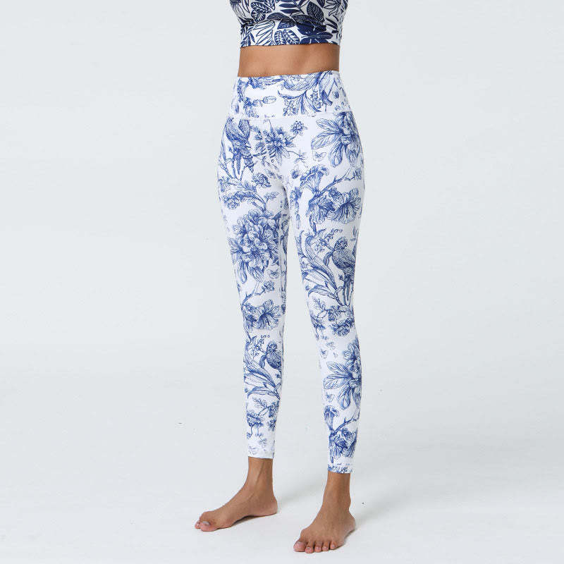 Flowers Leaves Dandelions Pineapples Print Sports Fitness High Waist Leggings Women's Yoga Pants