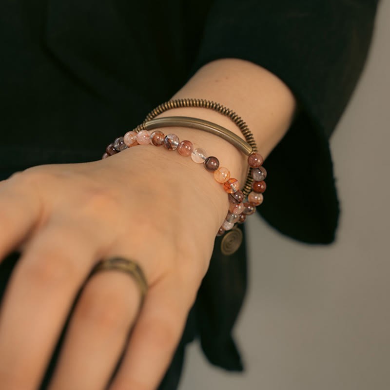 Purple Phantom Red Hematoid Quartz Green Rutilated Quartz Copper Love Forgive Bracelet