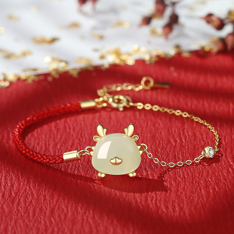 925 Sterling Silver Year of the Dragon Natural Hetian Jade Red Agate Cute Dragon Protection Success Bracelet Necklace Pendant Earrings (Extra 30% Off | USE CODE: FS30)