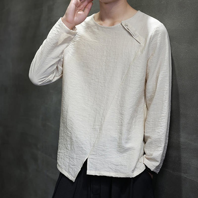 Fall Solid Round Neck Long Sleeve T-Shirt Cotton Men Clothing