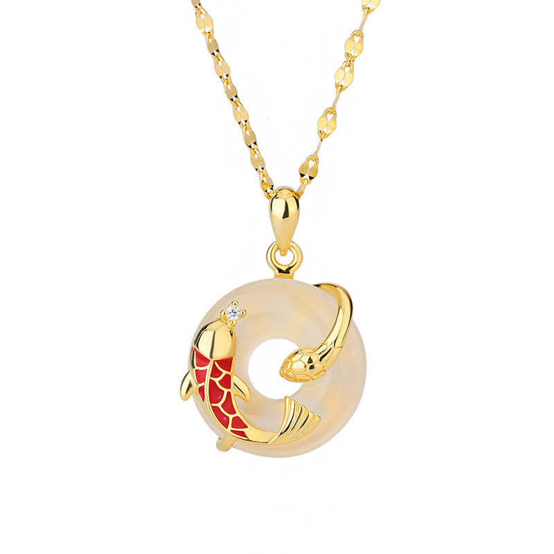 Chalcedony Peace Buckle 999 Sterling Silver Koi Fish Year Of The Snake Positive Necklace Pendant
