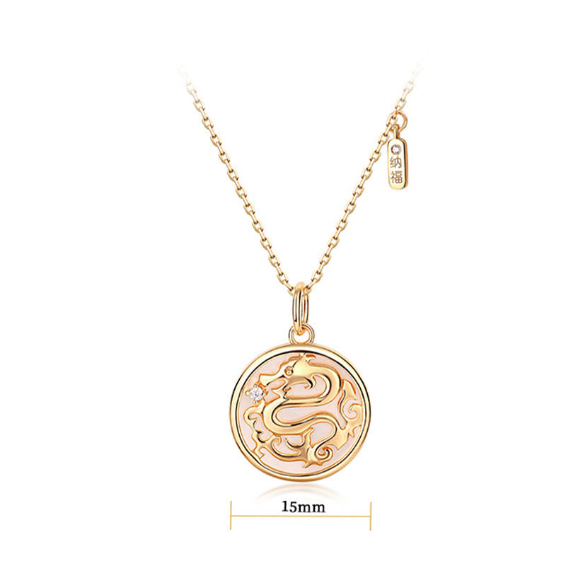 ???A Flash Sale-  925 Sterling Silver Tridacna Stone Year of the Dragon Fu Character Luck Strength Necklace Pendant