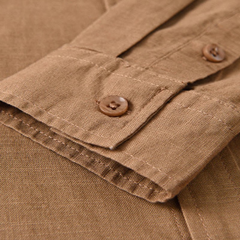 Men's Long Sleeve Stand Collar With Pocket Pure Color Casual Cotton Linen Shirt