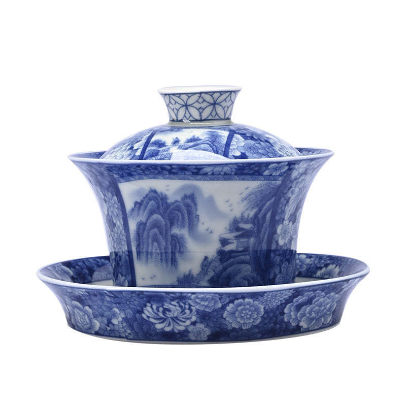 Jingdezhen Dragon Phoenix Pavilion Pine Flower Ceramic Gaiwan Sancai Teacup Kung Fu Tea Cup And Saucer With Lid 170ml