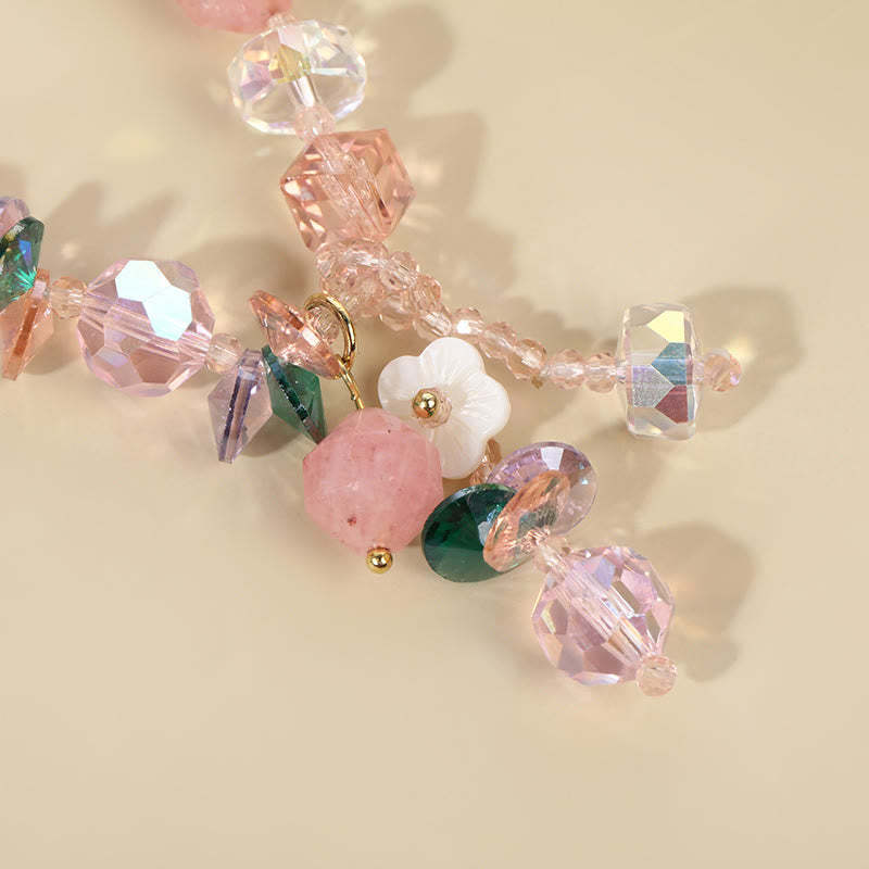 Pink Crystal Green Crystal White Crystal Flower Warmth Bracelet