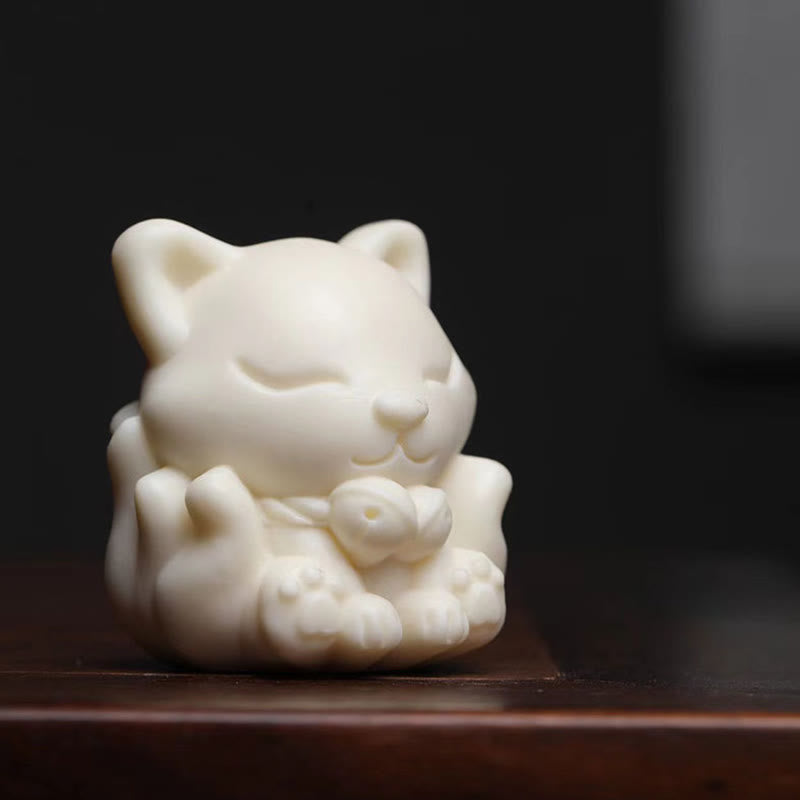 Mini Nine-Tailed Fox Ivory Fruit Sandalwood Green Sandalwood Blessing Decoration