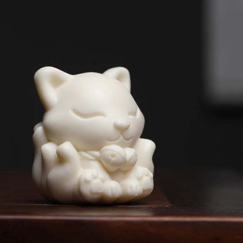 Mini Nine-Tailed Fox Ivory Fruit Sandalwood Green Sandalwood Blessing Decoration