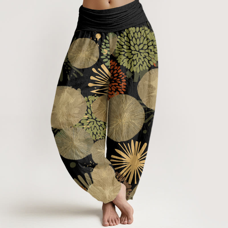 Casual Abstract Dandelion Daisy Pattern Women's Elastic Waist Harem Pants
