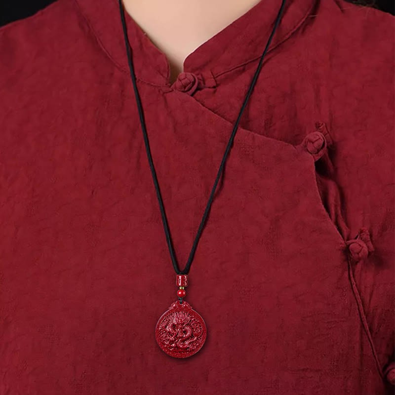 Year of the Dragon Natural Cinnabar Dragon Protection Necklace Pendant