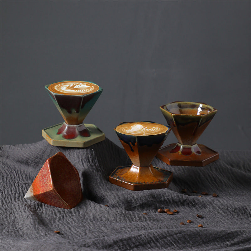 Hexagon Design Ceramic Tea Coffee Mug Coffee Cup With Base 170ml