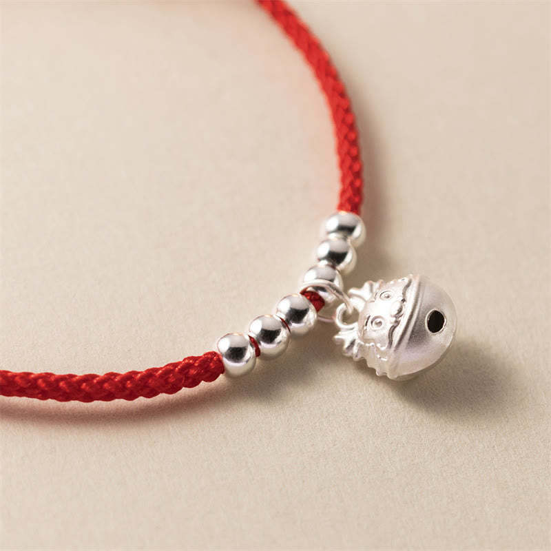 Year of the Dragon 925 Sterling Silver Handmade Dragon Carved Success Braided Red Bracelet
