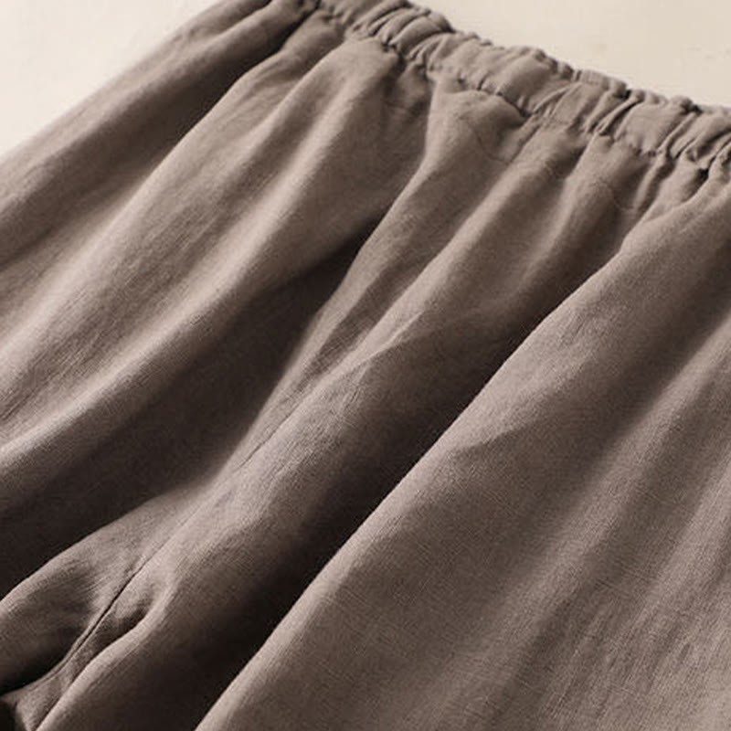 Casual Plain Color Lace-up Cotton Linen Women's Wide Leg Pants