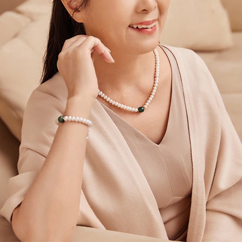 925 Sterling Silver Natural Pearl Hetian Jade Aquamarine Wisdom Sincerity Necklace Pendant Bracelet