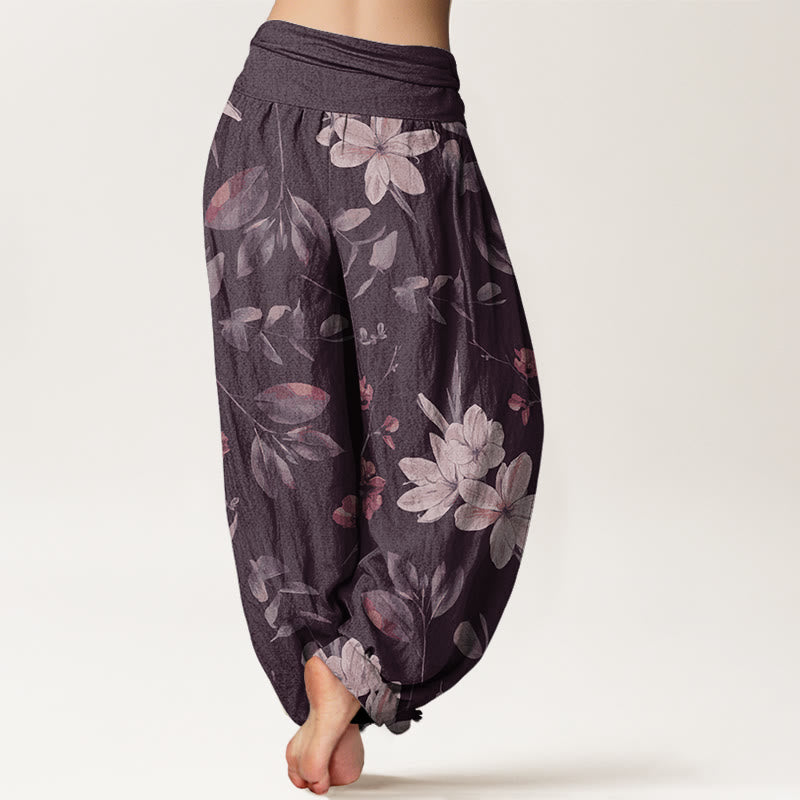 Casual Floral Leaves Women's Elastic Waist Harem Pants