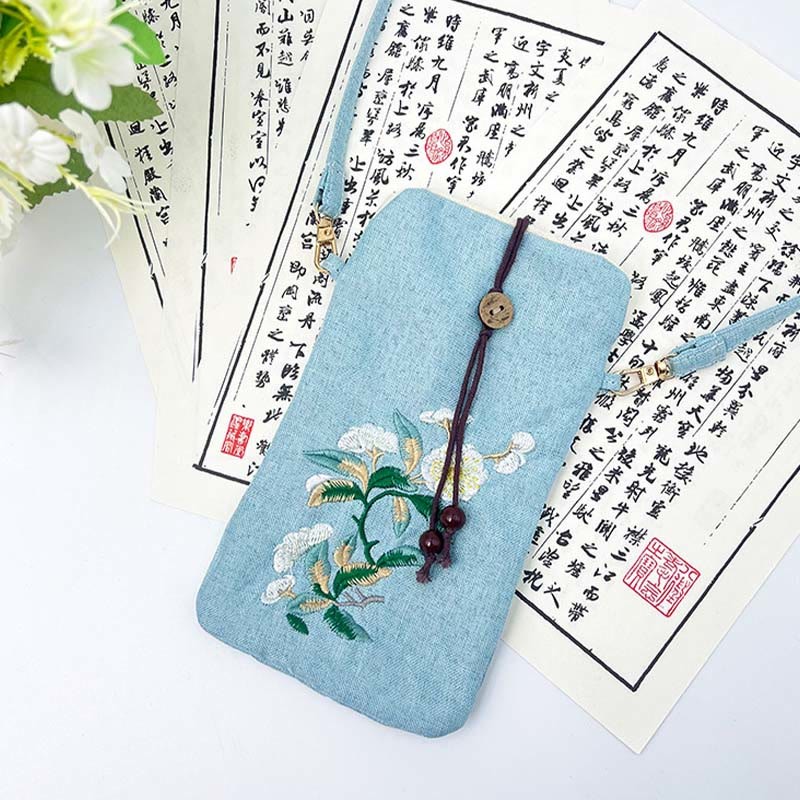 Small Embroidered Flowers Crossbody Bag Shoulder Bag Cellphone Bag 11*20cm