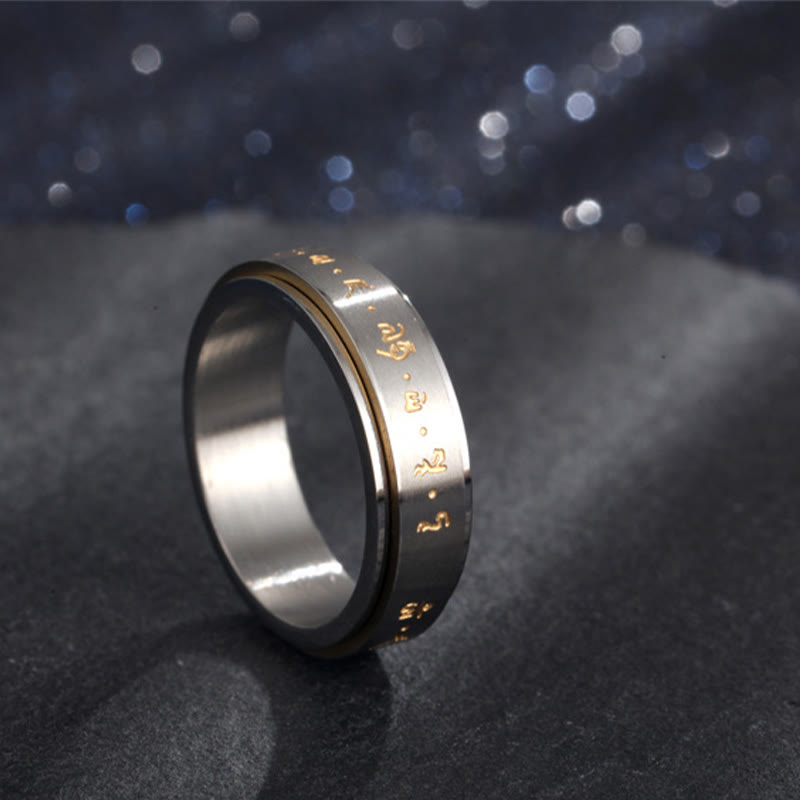 Tibetan Mantra Titanium Steel Balance Rotatable Ring