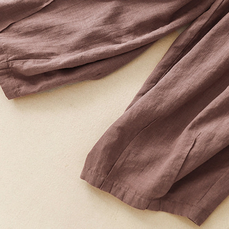 Plain Color Carrot Type Elastic Waistband Cotton Linen Women's Pants With Pockets