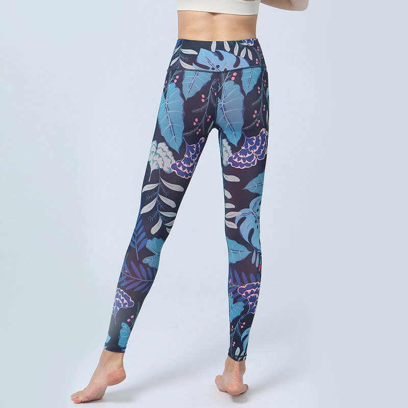 Leaves Print Sports Fitness Yoga High Waist Leggings Women's Yoga Pants