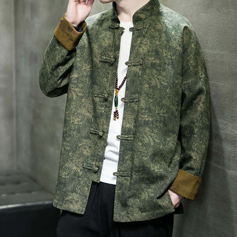 Leaves Flower Frog-button Tang Suit Cotton Men's Jacket Shirt
