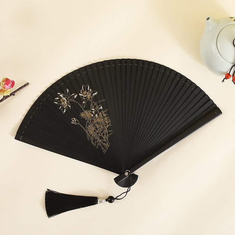 Hibiscus Flower Plum Blossom Handheld Bamboo Folding Fan