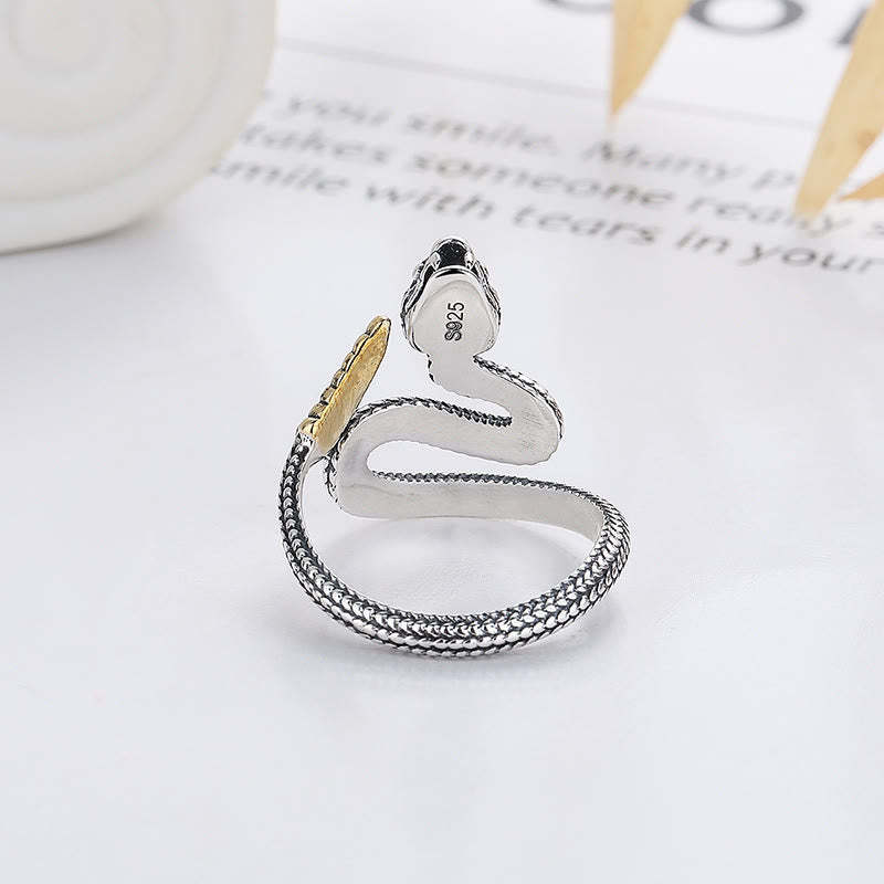 925 Sterling Silver Year Of The Snake Calm Balance Adjustable Ring