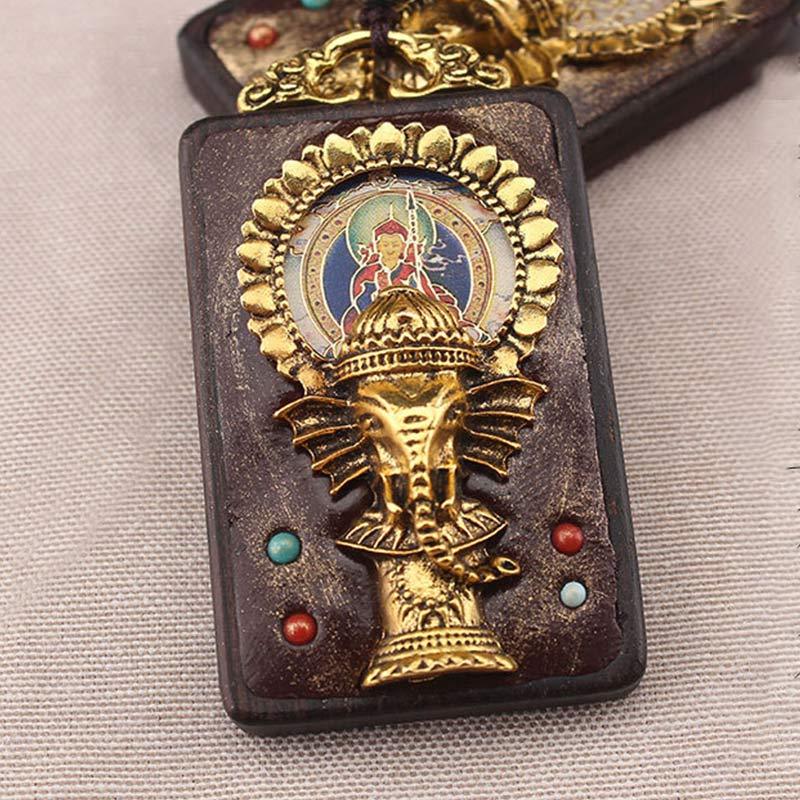 Ebony Wood Elephant God of Fortune mystic zen Blessing Necklace String Pendant